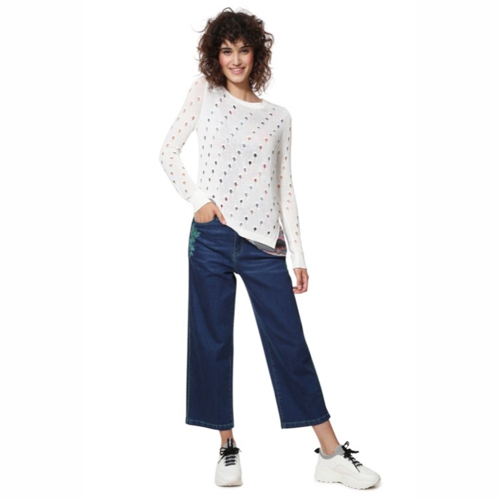 5/$25 Desigual Carol Holey Layered Sweater Bright - Picture 3 of 11